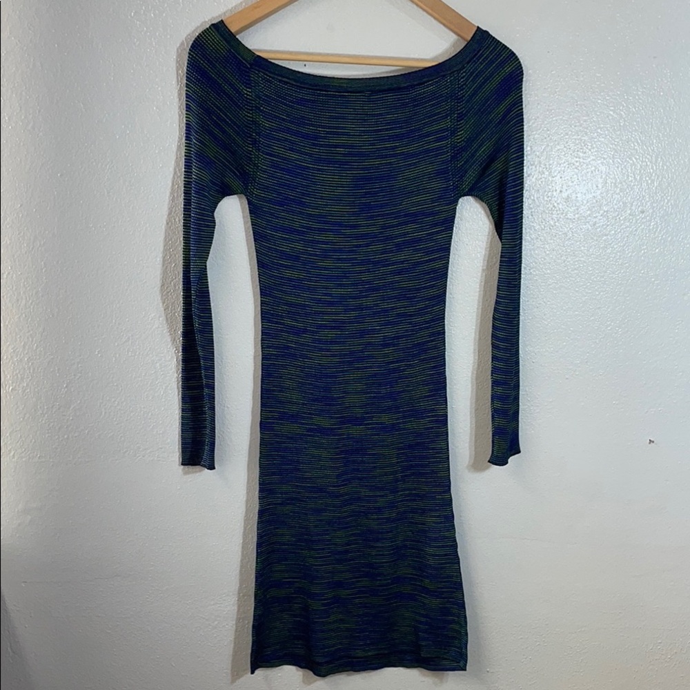 M Missoni Boat Neck Knit Dress Green Blue Textured Stretch Made Italy US6 Sleek
